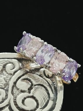 Multi-Stone Lavender and Pink Cushion Ring Gold Tone - EDCO